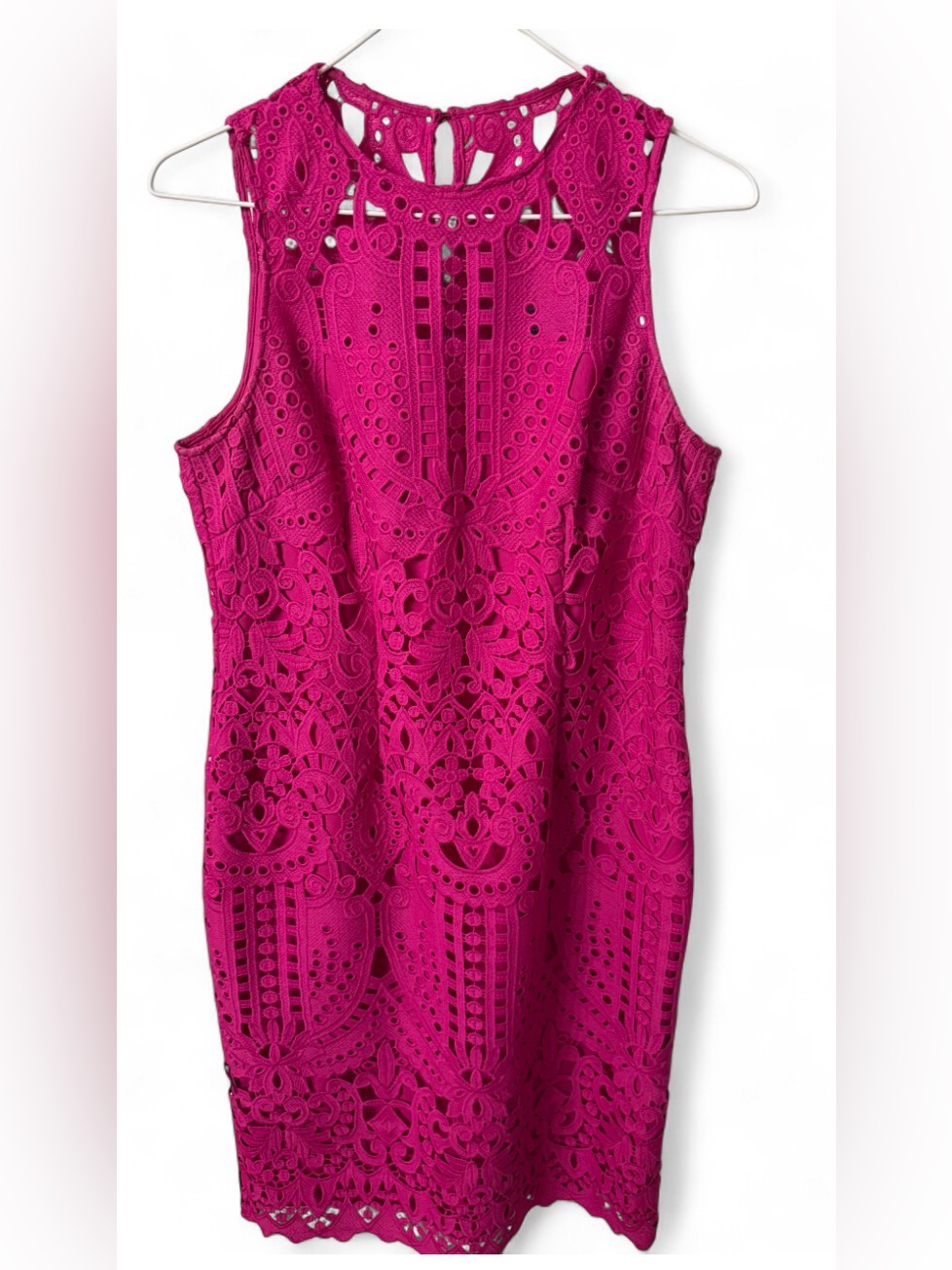 Antonio Melani Magenta Laser Cut Crochet Lace Sheath Dress Size 8